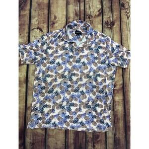 CHASE54 Men's XL White Pineapple Print Short Sleeve Collared Polo